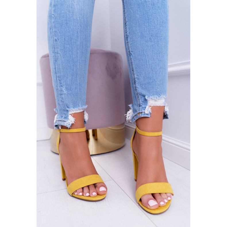 ADY Sandale de damă pe toc piele de căprioară galben Anastasie 1 ADY Sandale de damă pe toc piele de căprioară galben Anastasie 1