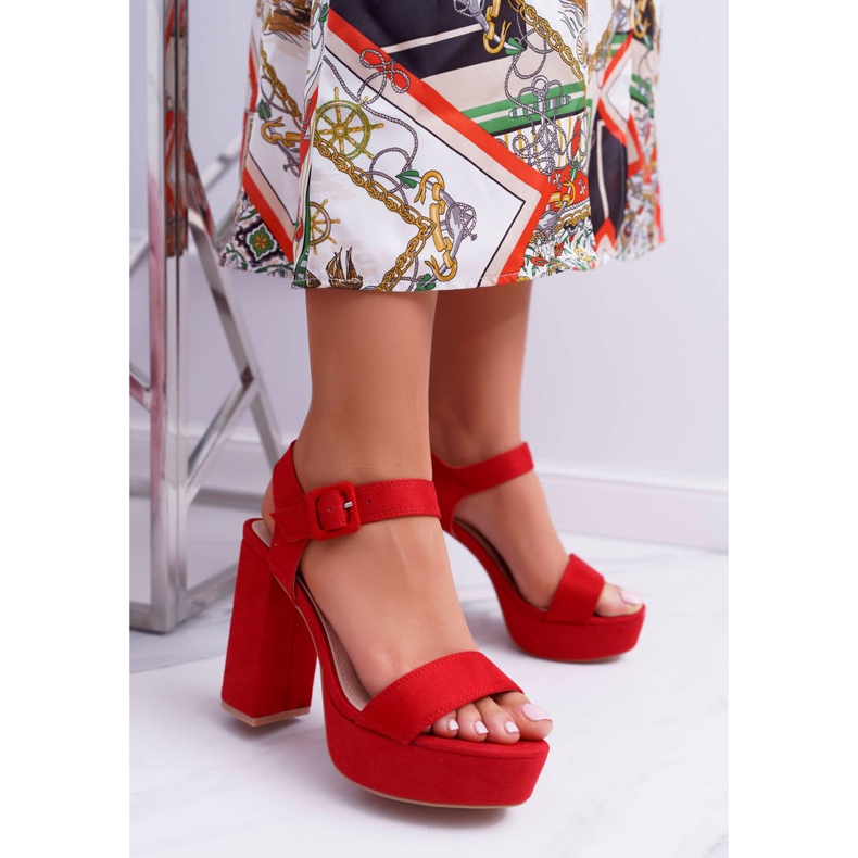 NFR Sandale de damă pe toc înalt și platformă roșie LaMondes roșu 1