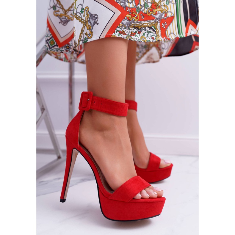 NFR Sandale de damă pe toc înalt Platforma Red Welbos roșu 1