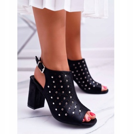 Vinceza Sandale de damă cu toc ajurat cu pietre de stras negru Hendrix 2