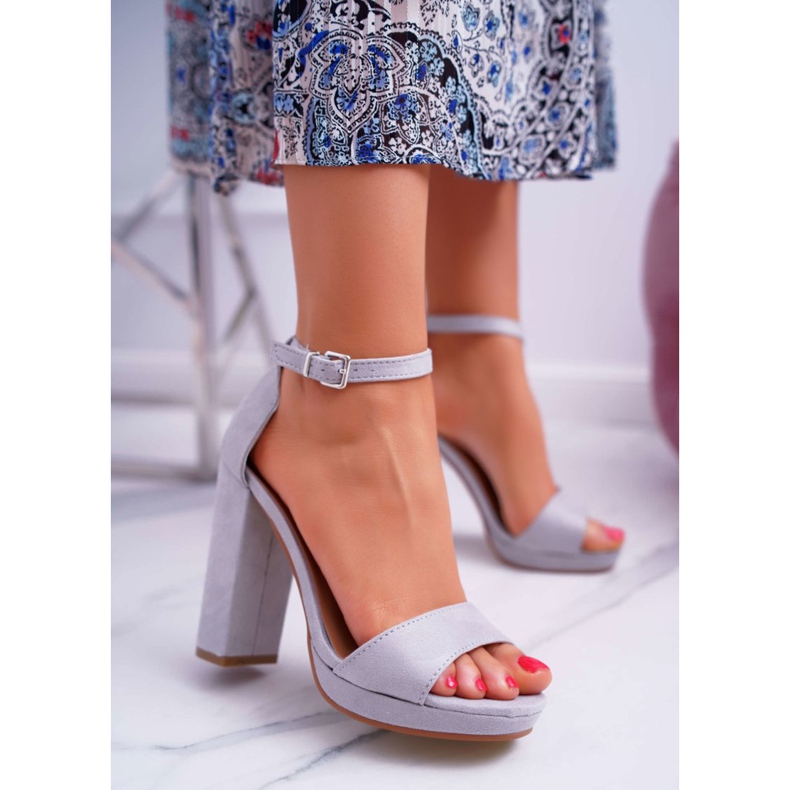 ADY Sandale gri pentru femei pe o platformă Debora cu toc înalt 2