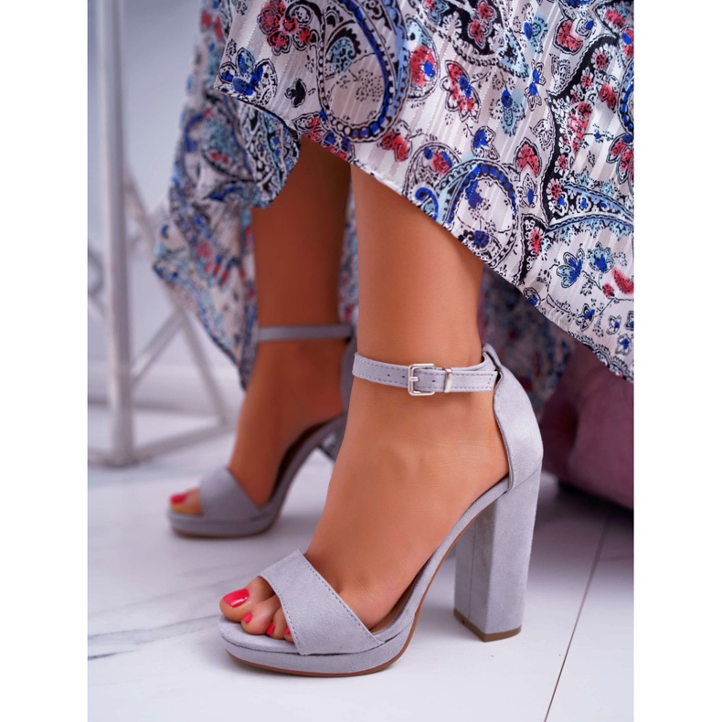 ADY Sandale gri pentru femei pe o platformă Debora cu toc înalt 1