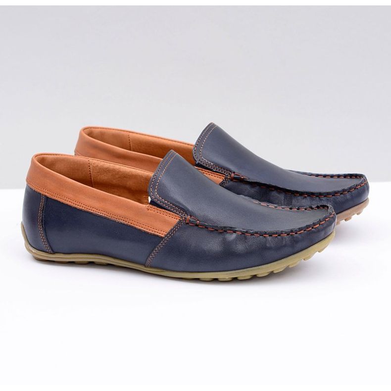 Neex | Mocasini slip-on Pardon pentru bărbați din piele bleumarin albastru marin 1