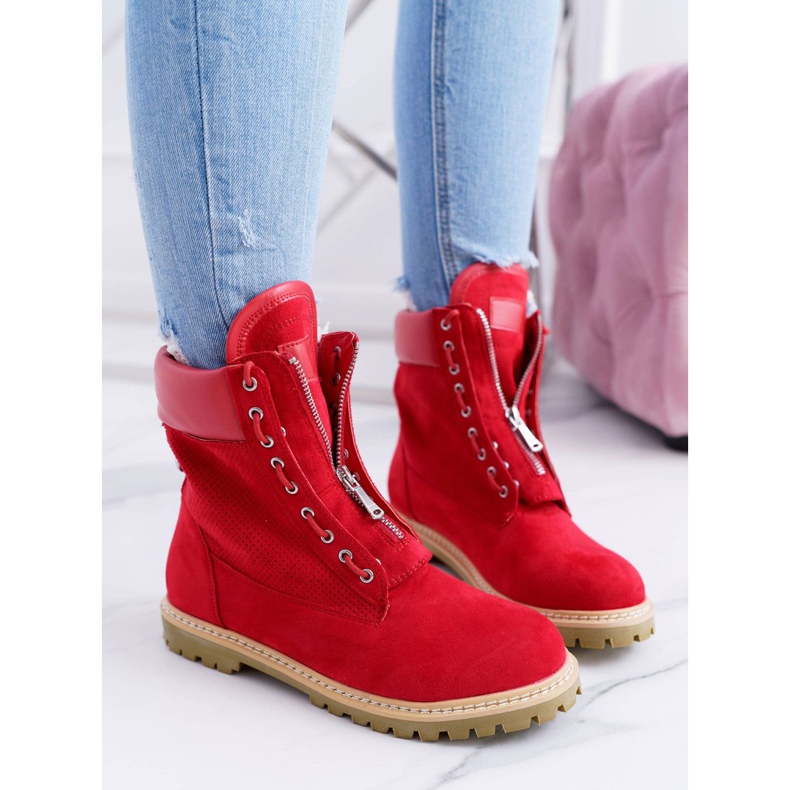 Lu Boo Femei Suede Roșu Timberki Trappers Fermoare Nancy roşu 1