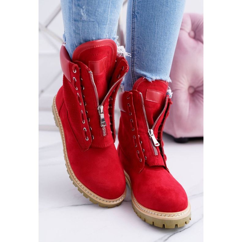 Lu Boo Femei Suede Roșu Timberki Trappers Fermoare Nancy roşu 2