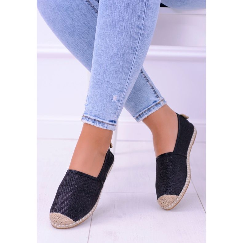 Espadrile de damă Lu Boo Black Glitter Slip On Miravet negru 1 Espadrile de damă Lu Boo Black Glitter Slip On Miravet negru 1