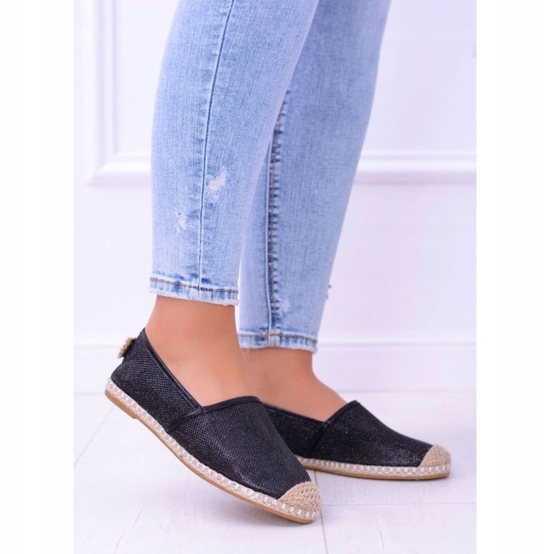 Espadrile de damă Lu Boo Black Glitter Slip On Miravet negru 2 Espadrile de damă Lu Boo Black Glitter Slip On Miravet negru 2
