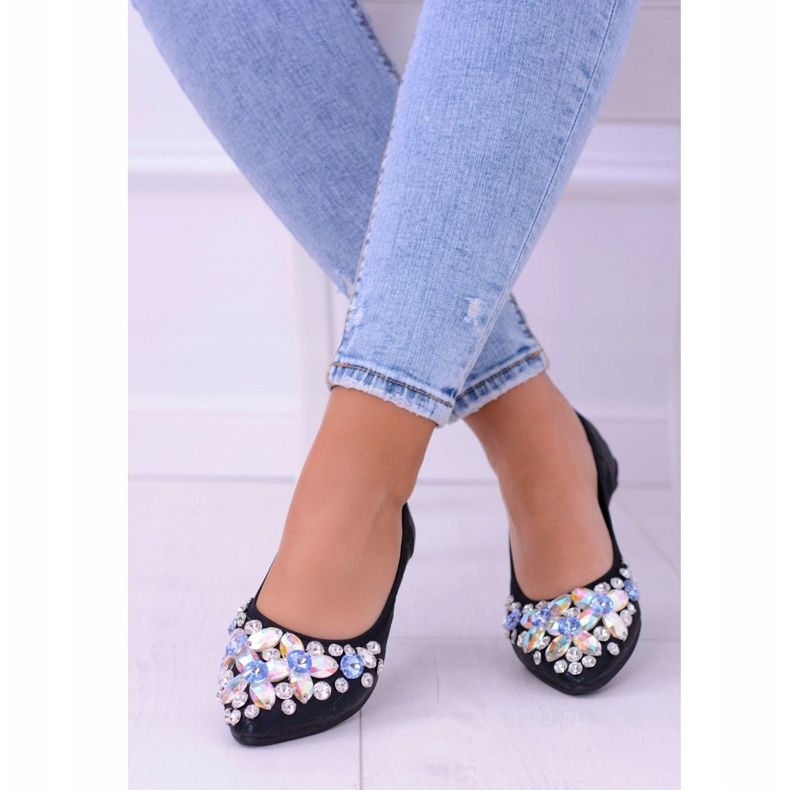 Balerini negri Lu Boo pe pietre elastice Chiar negru 1 Balerini negri Lu Boo pe pietre elastice Chiar negru 1