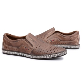 Joker Încălțăminte din piele maro pentru bărbați polonez Slip On 1