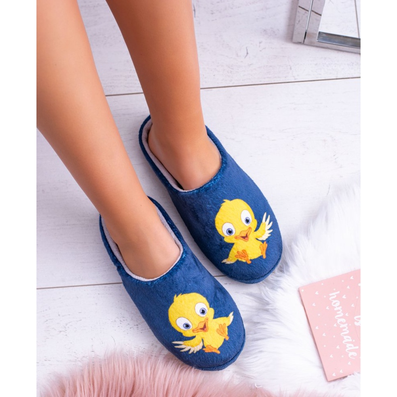 Papuci de casă calzi pentru femei Dreex Papuci cu pasăre albastru marin 1