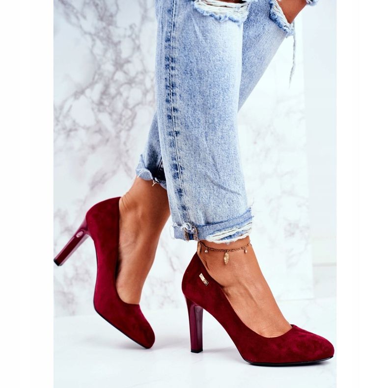 Pompele din piele de căprioară burgundă pentru femei pe bară Sergio Leone Campbell roșu 2