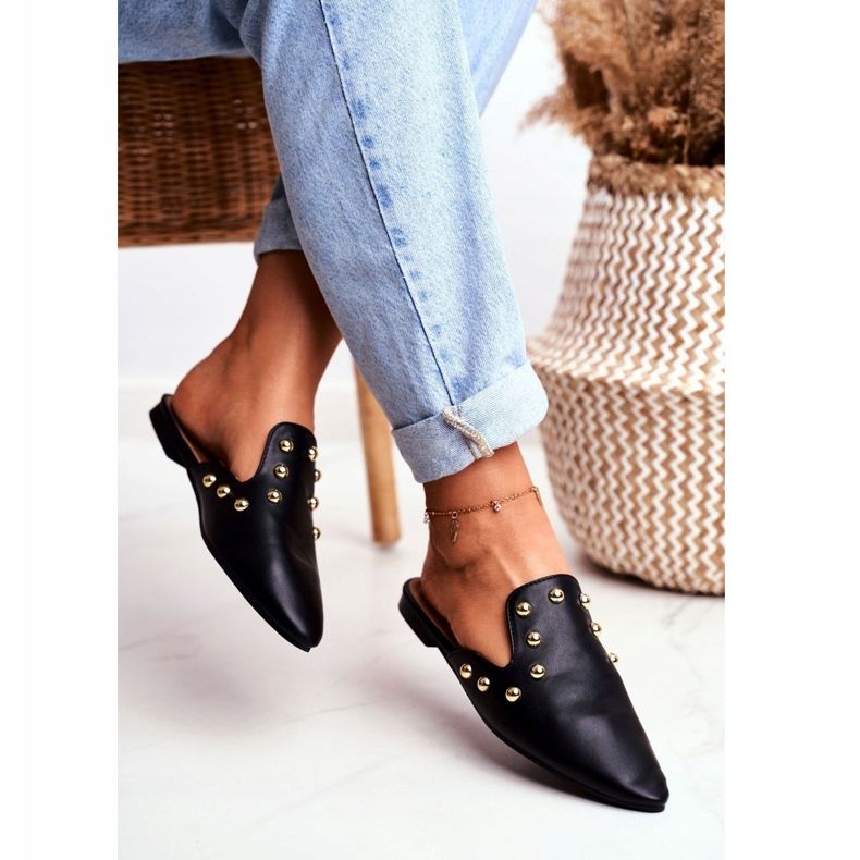 Papuci pentru femei Lu Boo Mule Seniorita Black negru 1