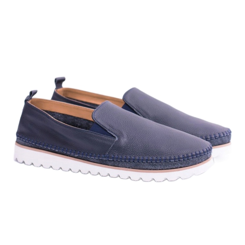 Mocasini din piele pentru bărbați Perlugo Blue Navy albastru marin 1
