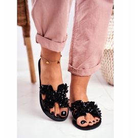 LU BOO Papuci pentru femei cu rândunire de zirconiu cubic negru 2
