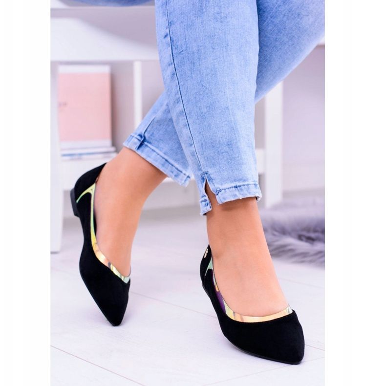 Lu Boo Ballerine holografice transparente negre în Szpic Lison negru 1