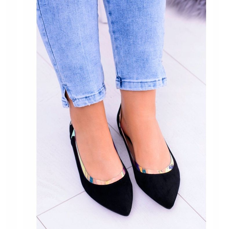 Lu Boo Ballerine holografice transparente negre în Szpic Lison negru 2