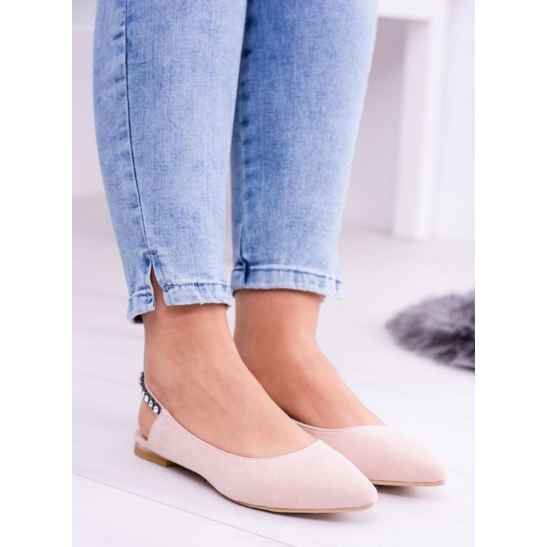 Balerini Lu Boo din piele de căprioară roz în pietre stras Spitz Macron 1