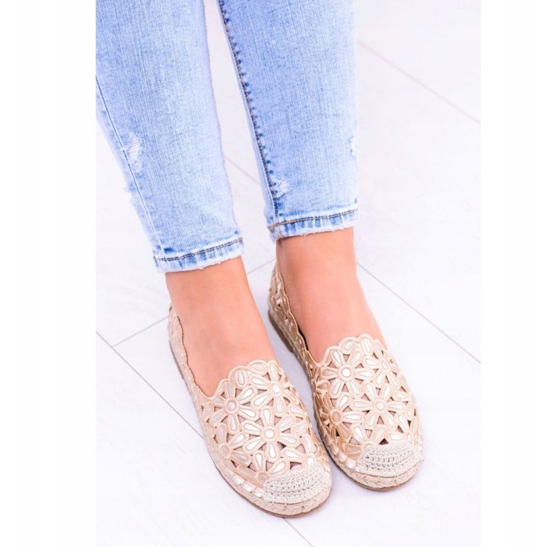 Balerini de damă Lu Boo Espadrile de aur Flori Macarena 2