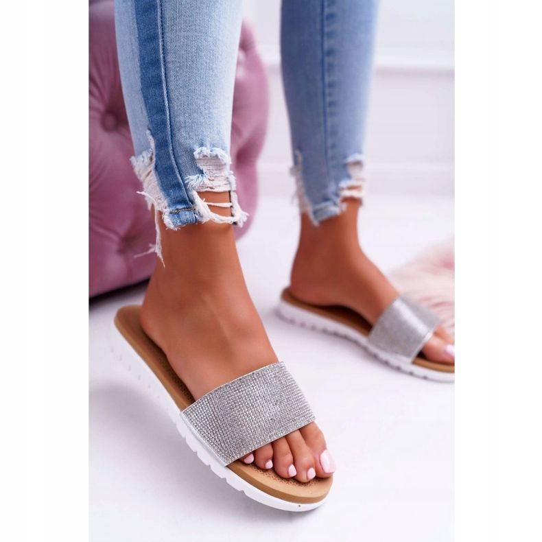 Papuci argintii Lu Boo pentru femei, cu paiete gri 2