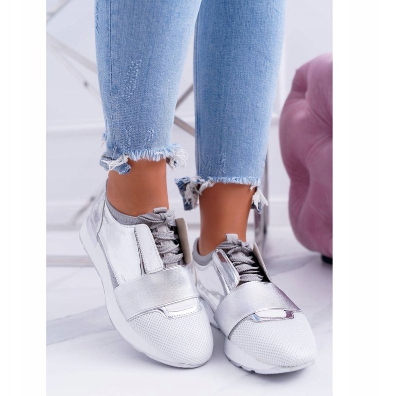 Încălțăminte sport argintie pentru femei Lu Boo Madoni gri 1