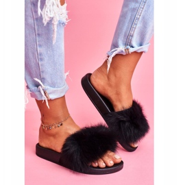 Papuci de damă cu blană naturală Naturis negru 2