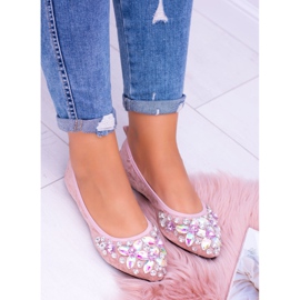 Balerini Lu Boo din piele de căprioară roz pe pietre elastice Chiar 2