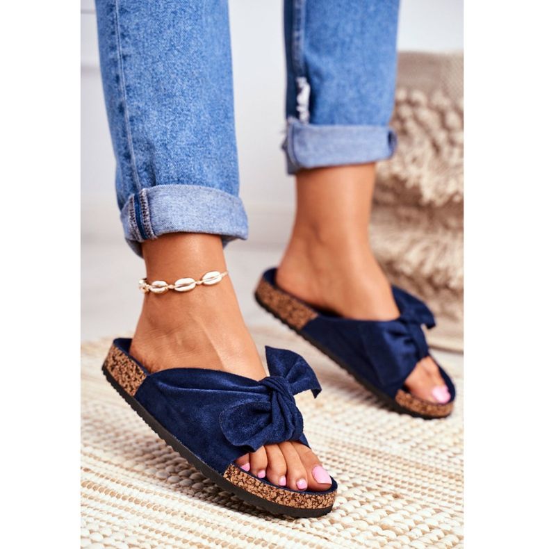 PS1 Papuci pentru femei albastru maro cu fundă Wendy Cork 2