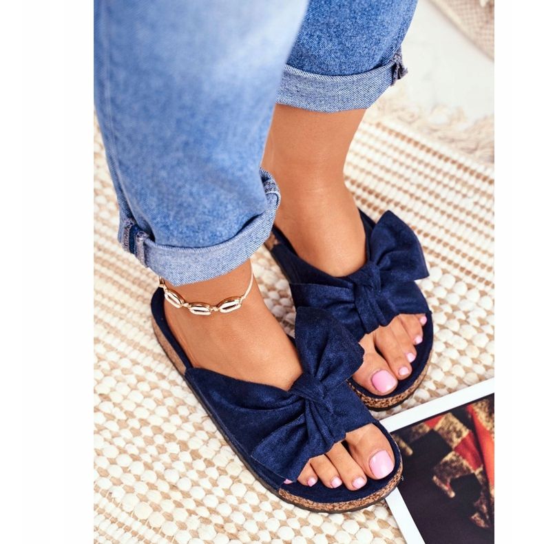 PS1 Papuci pentru femei albastru maro cu fundă Wendy Cork 1