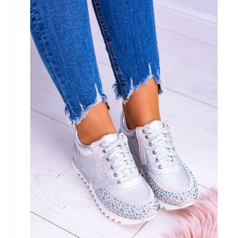 Pantofi sport femei argintii cu paiete Lu Boo Infinitiale gri 2