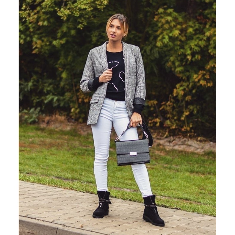 Cizme de damă Lu Boo negre cu fermoar Paiete Rafell negru 1