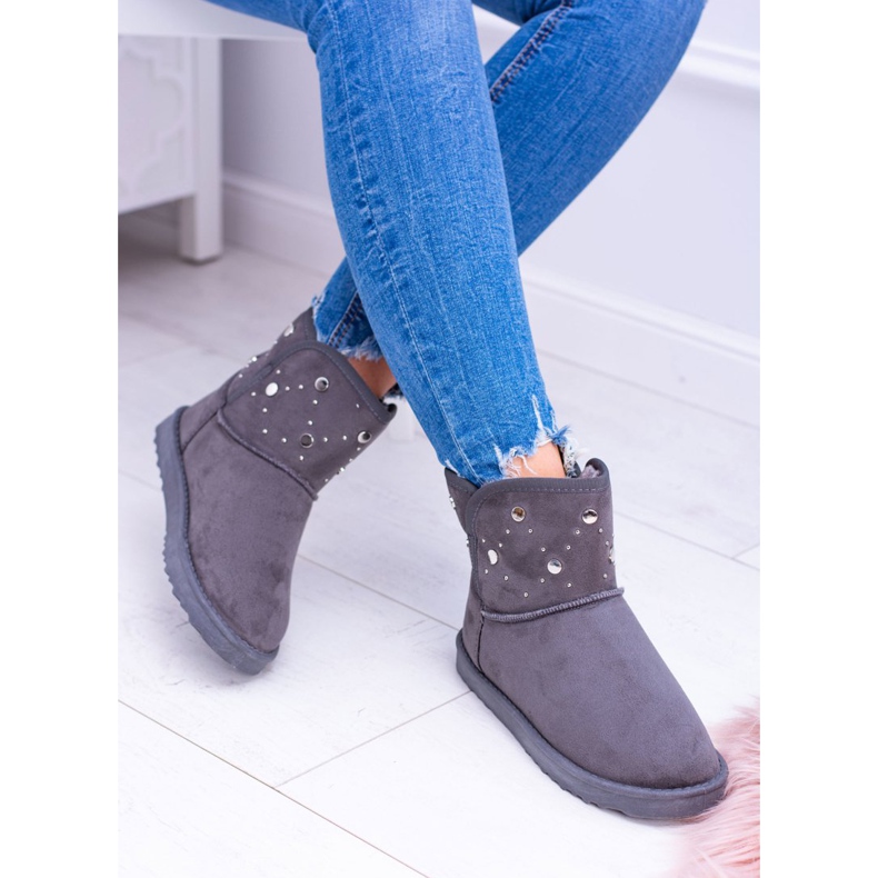 BUGO Cizme de zăpadă călduroase gri pentru femei, piele de căprioară Biggy 2