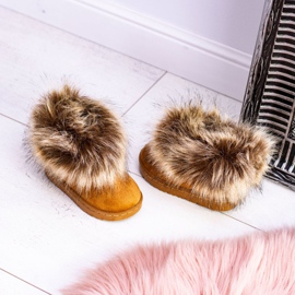 FRROCK Cizme de zăpadă pentru copii cu blană cămilă Vulpe mică maro 1