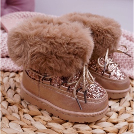 FRROCK Cizme de zăpadă calde pentru copii, cu blană de vulpe din cristal de șampanie roz galben 2