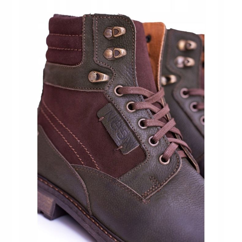 Cizme calde pentru bărbați Neex Olive Leather Grigor maro verde 2