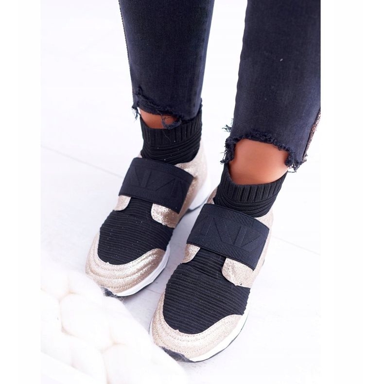 Încălțăminte sport de damă Lu Boo cu șosetă Gold Glitter Phantom negru multicolor galben 1