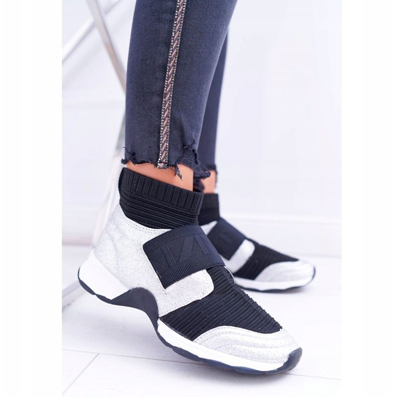 Încălțăminte sport de damă Lu Boo cu șosetă Silver Glitter Phantom negru gri multicolor 1