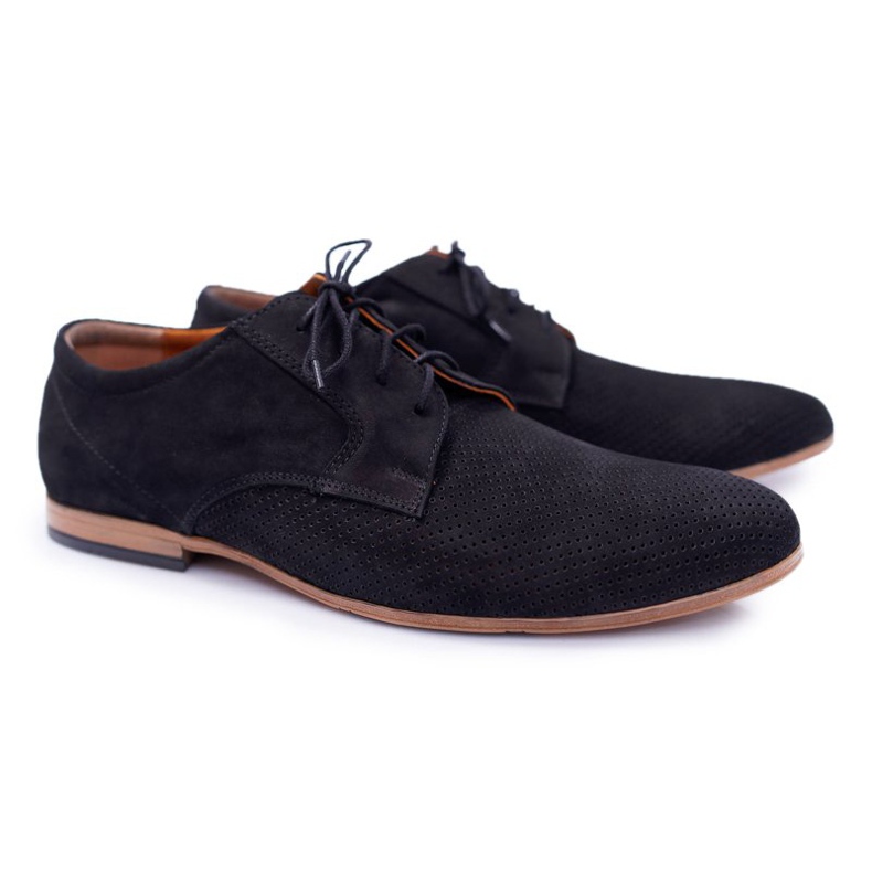 Bednarek Polish Shoes Brogues pentru bărbați Bednarek Nubuck Openwork Black Hermes negru 1