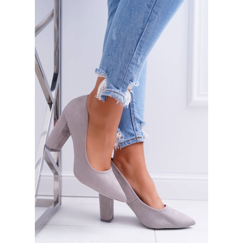 SEA Pompă de damă pe călcâi din piele de căprioară gri 2