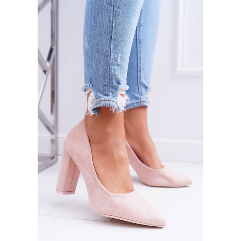 SEA Pompă de damă pe toc de piele de căprioară roz 1