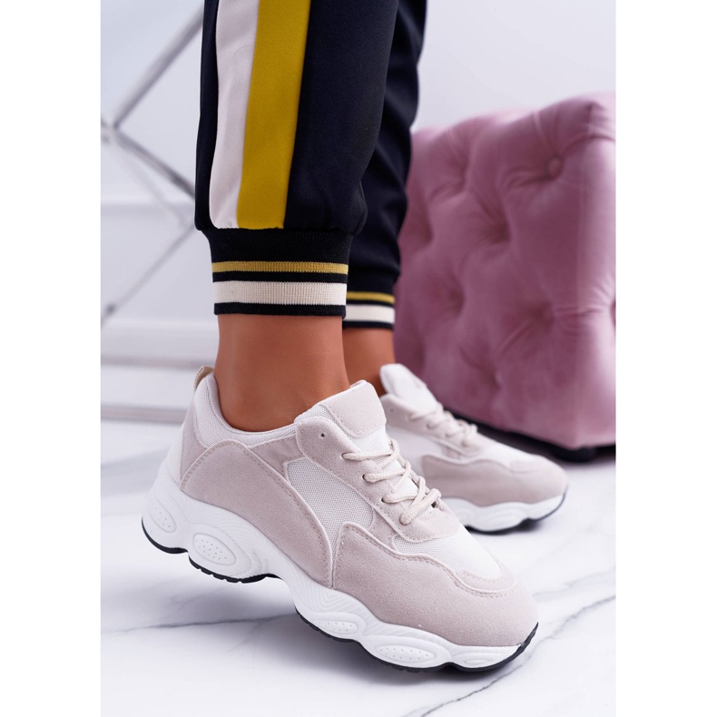 NFR Încălțăminte sport femei piele întoarsă bej și alb acadea maro 2