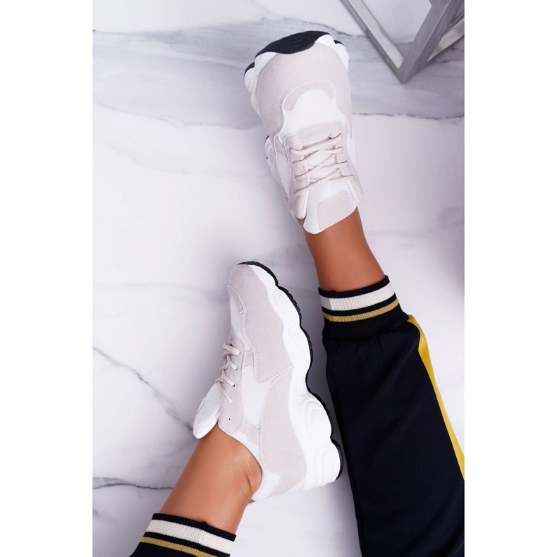 NFR Încălțăminte sport femei piele întoarsă bej și alb acadea maro 1