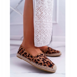 NFR Espadrile pentru femei din piele de piele întoarsă Leopard Jungle maro 1