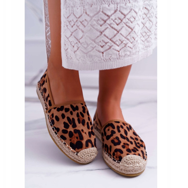 NFR Espadrile pentru femei din piele de piele întoarsă Leopard Jungle maro 2