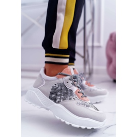 NFR Încălțăminte sport pentru femei Talpă înaltă Roz Piele de șarpe Chillout gri 1