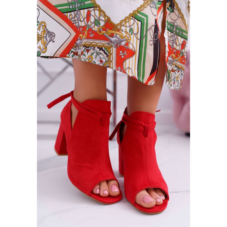 Vinceza Sandale cu botine roșii pe o bară Degete deschise Gri roșu 2