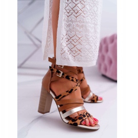 FE1 Sandale elegante de damă pe toc înalt cu curele Villey maro 1