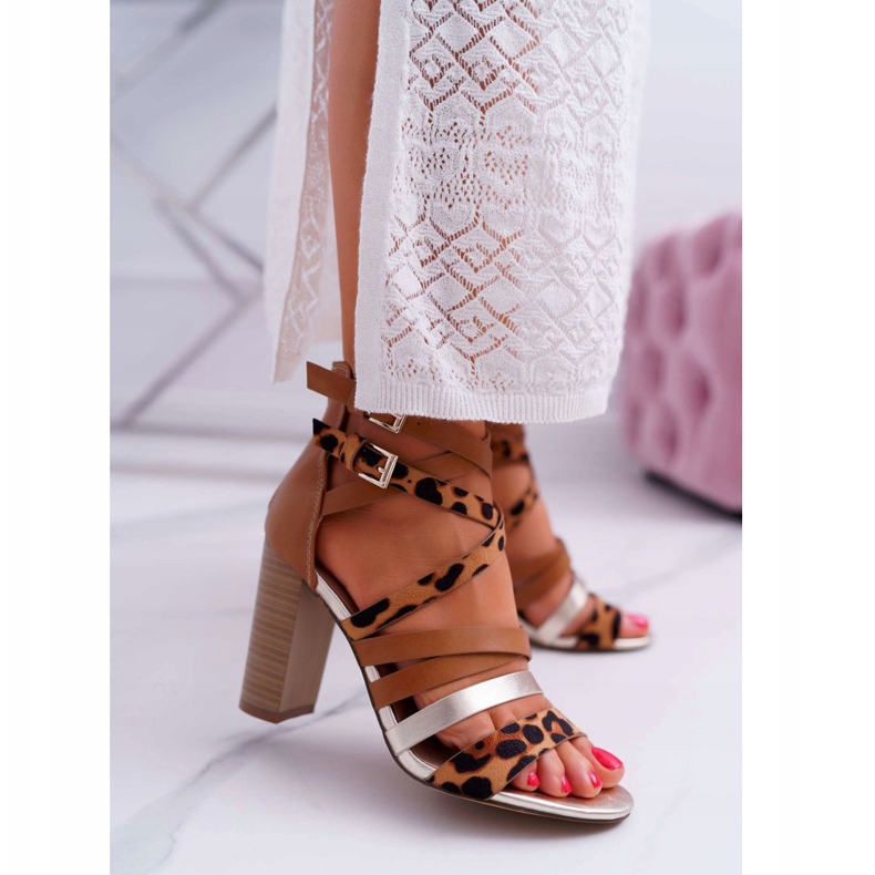 FE1 Sandale elegante de damă pe toc înalt cu curele Villey maro 1