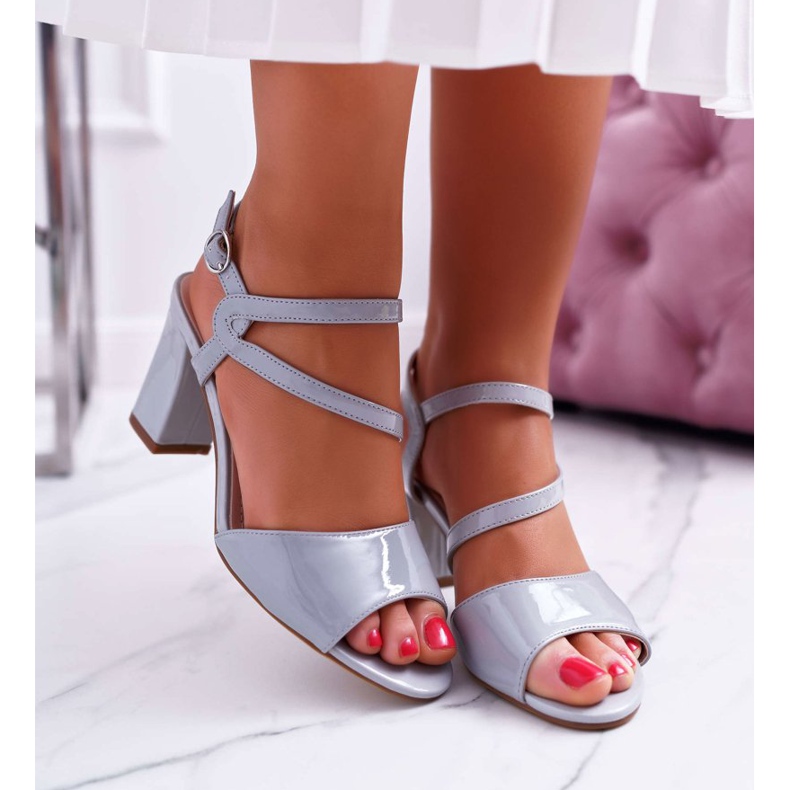 Sandale pentru femei cu toc înalt Sergio Leone SK844 Lacuit Gri Tres 2