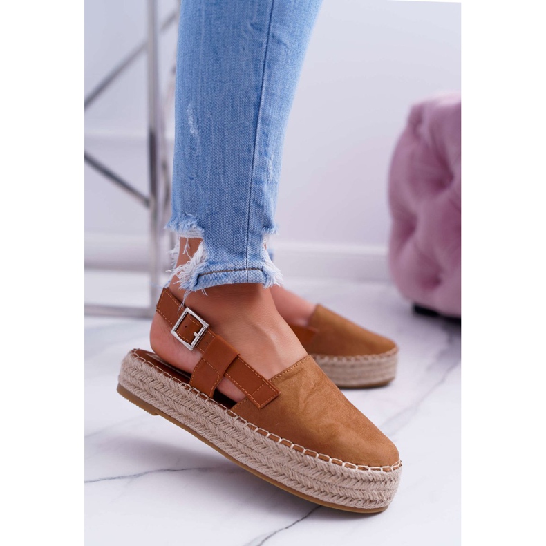 NFR Espadrile din piele de damă pe platforma Cameno Parteno maro 1