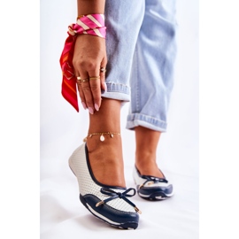 EVE Balerini ajurati din piele albă și bleumarin pentru femei Erdola albastru marin 1